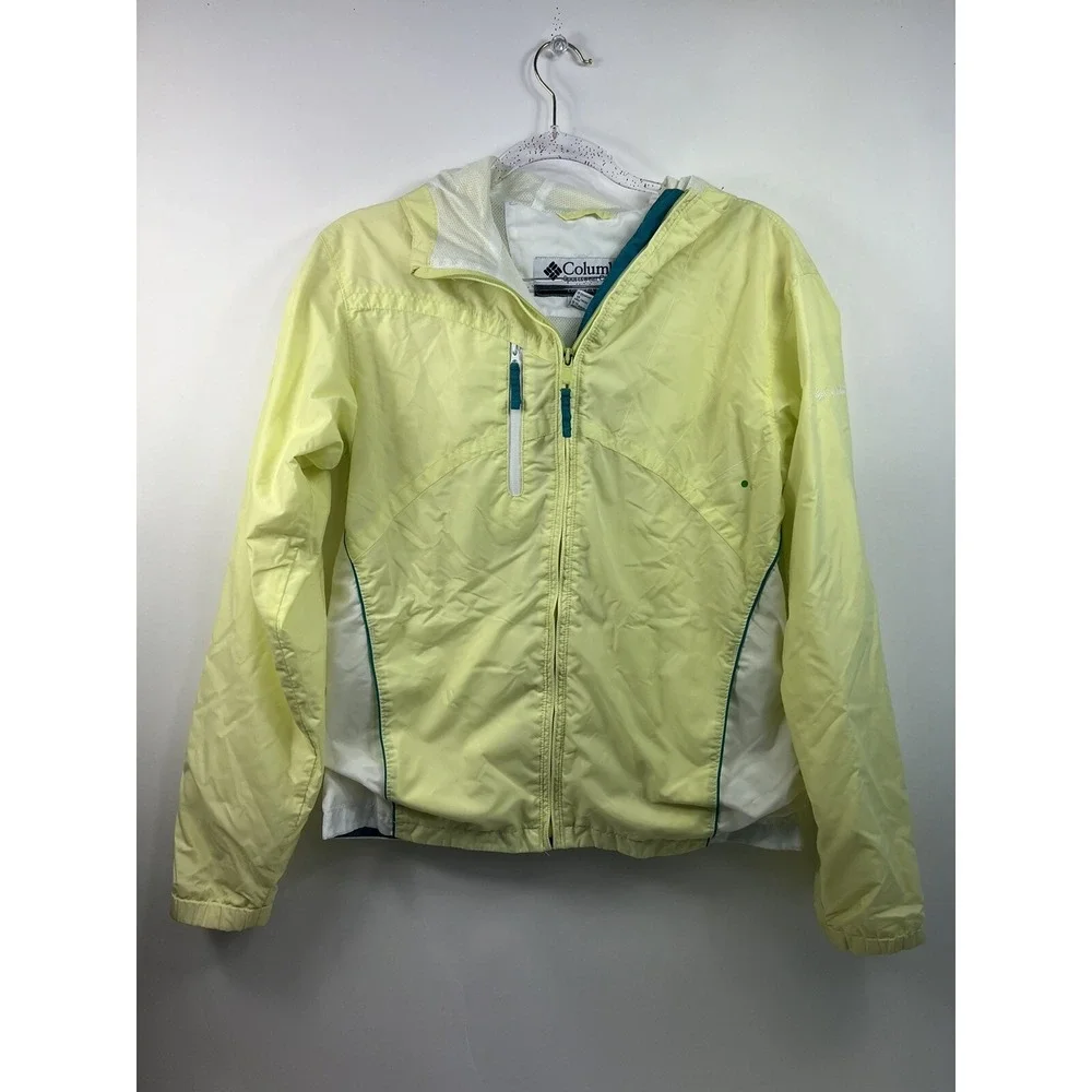 Columbia Windbreaker Youth Girls Size‎ 18/20 Yellow Full Zip With Hood